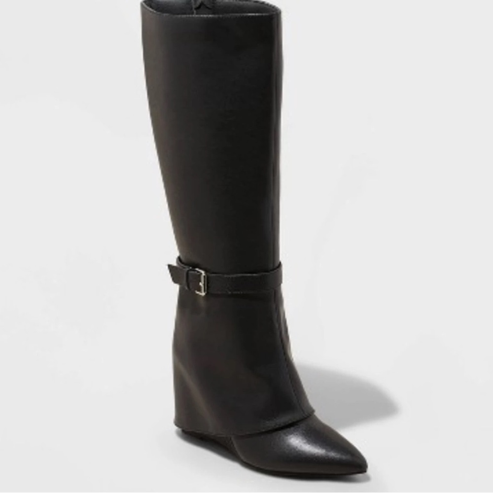 a new day Black Tall Novie Dress  Knee High Boots  Memory Foam 7 1/2” NWT